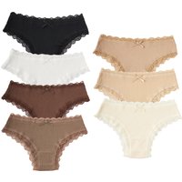 7PCS New Fashion Cotton Women's Underwear Solid Color Comfortable Breathable Panties Low-Rise Lace Trim Sexy Briefs Daily Sports