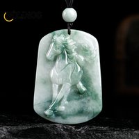Natural Jadeite Floating Flower Horse Zodiac Horse Pendant Beautifully Carved Simple Luxury Ice Jade Necklace Men and Women Gift
