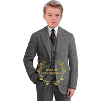Haute Couture Boys' 3-Piece Suit Grey Herringbone Jacket Vest Pants Slim Fit Set for Wedding Ball Xmas Party Kids Birthday Gift