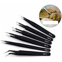 6pcs For Electronics Repair Soldering Craft Precision Long Tweezers Set ESD Anti-Static Stainless SteelTweezers Repair Tools