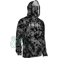 HUK Fishing Clothing Camouflage Men's Long Sleeve Mask Hooded Fishing Shirts Upf 50+ Uv Protection Performance Fishing Apparel