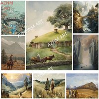 Fantasy Landscape Moody Vintage Cowboy Oil Posters and Prints Canvas Painting Wall Art Pictures Home Room Modern Travel Decor