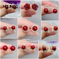Natürliche Zinnober Ohrringe Chinesische Geschnitzte Rose Blumen Schmetterling Ohr Stud Glück Amulett Temperament Mode Schmuck Damen Geschenke