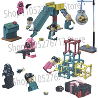 New Squids Round Six Red Mask Game Building Block Model Bricks Sets Game Dolls Bricks Kids Toy Gift For Children