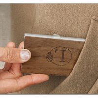1 high-end customized wooden metal business card holder, laser engraved aluminum alloy card bag wallet, 1 set of portable busine