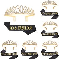 Birthday Tiara Crown Sash Women Girls 30th 40th 50th 60th 70th 80th Birthday Decor Gift