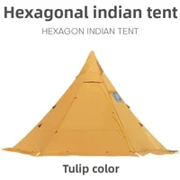 Spire Yurt Oxford Pyramid Tent Indian Shelter Stormproof Outdoor Camping Camp Tent with Chimney Opening Waterproof Four Seasons
