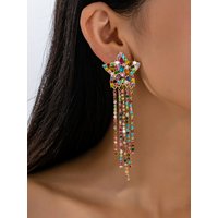 1 Pair of Elegant Summer Versatile Luxurious High-End Colorful Star Tassel Women's Jewelry Earrings Studs