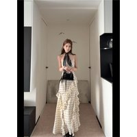 Elegant Gentle Style Polka Dot Halter Dress Spring High-End Sensation Beautiful Beach Vacation Long Dress Polyester Fabric