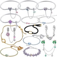 New 925 Sterling Silver Spring Bow Star Moon Flower Sparkling Zircon Pendant Bracelet fit Women's Jewelry DIY Accessories Gifts