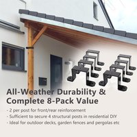 4x4 Metal Post Bracket, 12 Gauge 2mm Black Powder Coated Steel Strap for Deck Fence Pergola No Screws Included