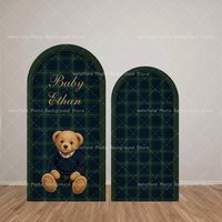 Mehofond Arch Backdrop Vintage British Academy Style Hairy Bear Grid Customized Name Birthday Party Boy Baby Shower Background
