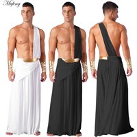 Mens Ancient Greek God Toga Gladiator Party Cosplay Costume Roman Classic Tago Robe One Shoulder Long Skirt+Wristbands Halloween