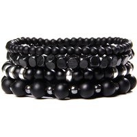 Men Multilayer Stone Bracelet 4Pcs/Set Natural Black Hematite Volcanic Lava Stone Bead Elastic Bangle Vintage Jewelry Gift