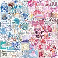 100PCS Blue & Pink Coastal Aesthetic Graffiti Stickers - Waterproof DIY Decor for Guitar, Notebook & Luggage(Anime Worlds Store)