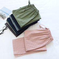 Pajama Pants Woman Cotton Home Trousers Autumn and Winter Plaid Trousers Elastic Waist Tie student Sleeping Pants Soft Fashion