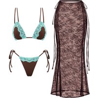Lace 3Pcs Bikini Set 2026 Sexy Women Swimsuit Patchwork Swimwear Long Skirt Cover Up Bathing Suits Beachwear Bandeau Biquini