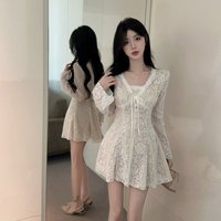 9199Europe and America2026Cross-border foreign trade wholesale pure desire French style lace long-sleeve dress short skirt