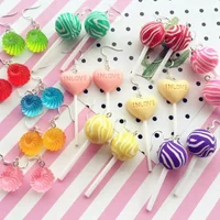 Kawaii Pink Simulation Lollipop Dangle Earrings Candy Polymer Clay Cabochons Flatback Earring For Women Cute Birthday Gift