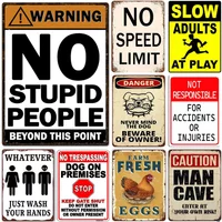 HD Metal Tin Sign Vintage Funny Warning & Caution Wall Decor Retro No Stupid People Man Cave Farm Sign for Home Garage Bar Decor