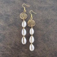 Fashionally Simple Style Spiral Metal Paired with Shell Pendant Earrings for Ladies. Perfect for Workplace Commuting.