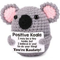 Funny Positive Crochet Koala Doll With Card Home Room Decoration Handmade Knitted Animals Koala Office Desktop Ornament Gifts