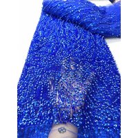 Royal Blue African Beads Lace Fabric 2025 High Quality Tulle Lace Fabric Embroidered Beads Nigerian Fabric for Wedding Dress Sew