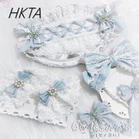 Kawaii Cute Handmade Lolita Girls Clips Light Blue Lace Bow Hairpins Fairy Hairbands Kc Hair Band Oversleeves Hair Accessories