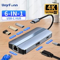 USB C Hub 6in1 with 4K HDTV Gigabit Ethernet 100W Power Charging 3 USB 3.0 Data Port Type C Adapter for iPhone15 Mac iPad Laptop