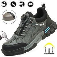 Men's Steel-Toed Safety Shoes With Anti-Crush, Anti-Puncture And Anti-Slip Soles, Fashionable Button Industrial Work Shoes