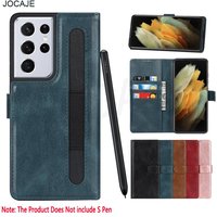 Flip Leather S Pen Slot Phone Case For Samsung Galaxy S21 Ultra Wallet Card Slot Stylus Pen Socket Book cover For SM-G998 CAPA