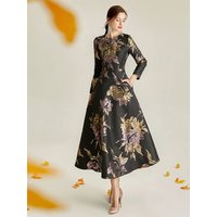 DEVCHATA Women's Casual Summer Jacquard Maxi Dress Boho Floral Party Evening Elegant Long A-Line Dress