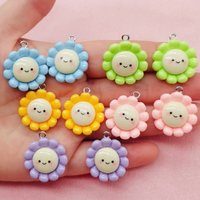 10pcs resin flower cute smile pendant, DIY jewelry making earrings necklace keychain accessories