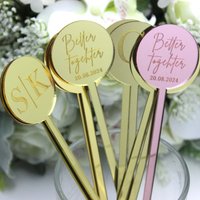 Custom Acrylic Mirror Drink Stirrers Gold Silver Cocktail Swizzle Sticks Wedding Bachelorette Party Decoration