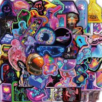 50PCS Laser Cyberpunk Print Sticker Harajuku Style Laptop Luggage Coffee Suitcase Guitar Animals Community Dormitory Sticker