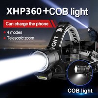 Leistungs starke xhp360 LED-Scheinwerfer super helle USB wiederauf ladbare Scheinwerfer Hoch leistungs zoombare Scheinwerfer Camping Angeln Kopf Laterne