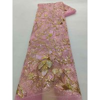 African Sequins Lace Fabric 2026 Pink High Quality Sequins Nigerian French Tulle Lace Material For Wedding Party Dress Women's