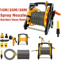 Garden Hose Reel with 15M/25M/30M Water Hose and 7-Function Spray Nozzle, Heavy Duty Portable Hose Reel, Wall Mountable/Portable,Save Space, Multi-Purpose Hosepipe for Watering Garden, Flowers, Cars