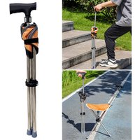 Foldable Walking Cane with Chair 2-in-1 Walking Stick for Elderly Unisex(Orange)