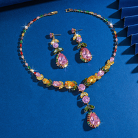 Luxury-Style Zircon Necklace Set - Flower-shaped Drop Design - High-End Retro Earrings Wife's Gift