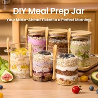 4-Piece Outdoor Portable Round Glass Sealed Jar For , Cheese, Oats, Fruits, Miscellaneous Grains, With Lid And Spoon Storage Jar