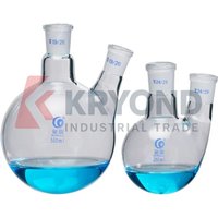 2 Neck Oblique Straight Round Bottom Borosilicate Glass Boiling Reaction Flask Heavy Wall Heat Resistant Ground Joint Apparatus