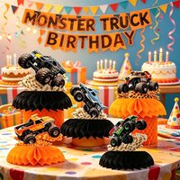 Cartoon Animation Monster Truck Honeycomb Decor for Birthday Party Festival Family Gathering Hanging Ornament Party Supplies