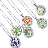 Fashion Angel Wings Butterfly Pattern 28MM Aromatherapy Necklace Essential Oil Diffuser Stainless Steel Perfume Pendant Jewelry