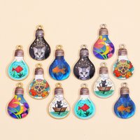 10Pcs Funny Cute Alloy Enamel Painted Cat Pattern Bulb Shape Charms Pendant Earrings Necklace Bracelet Jewelry DIY Supplies