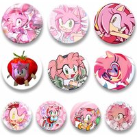 Cute Anime Game Character Amy Rose Brooch Cartoon Role Playing Badges Jewelry Enamel Pins for Backpack Clothing Gifts for Friend