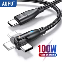 AUFU USB Type C Cable 5A PD100W Fast Charging Charger Wire Cord for MacBook Pro Xiaomi iPad Samsung 180 Rotate USB-C Cable