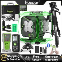 Huepar S04CG-C Set 4D 16 Linien Kreuzlinienlaser Level LCD/Bluetooth/Fernbedienung Laserwerkzeuge mit Detektor Stativ Entfernungsmesser Adapter
