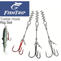 FishTrip 3pcs/Set Treble hook rig Three-colour steel wire rig Steel wire hooks with spring-loaded locking pins Fishing hook rig