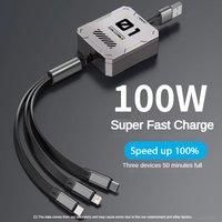 Type-C 3 in 1 Phone Fast Charging Retractable Cable 5A USB-C Data Cable Micro Suitable for iPhone Huawei Samsung Phone Charging